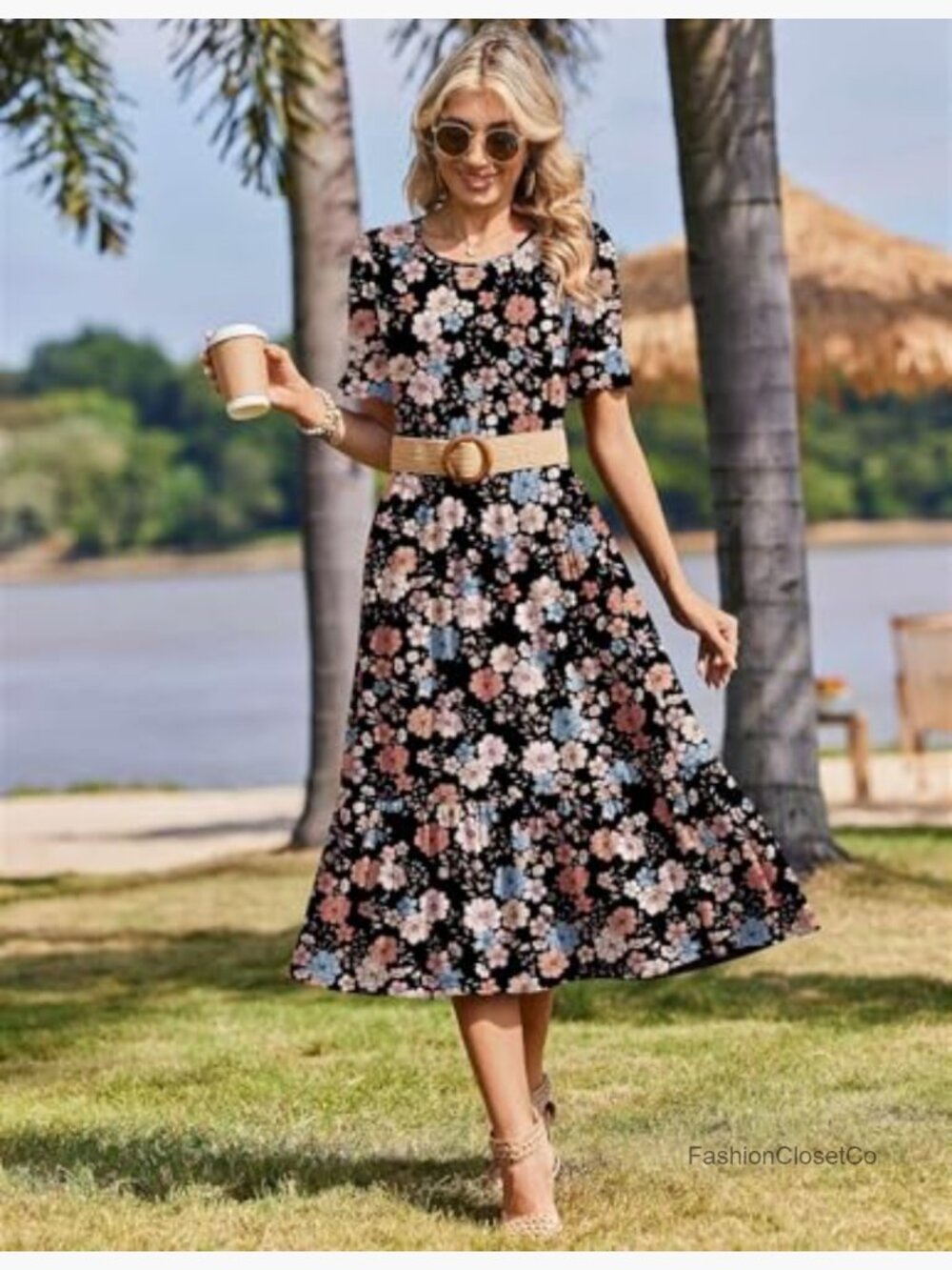 Flowy Midi Sundress with Ruffle Short Sleeves and Pockets - Picture 5 of 7
